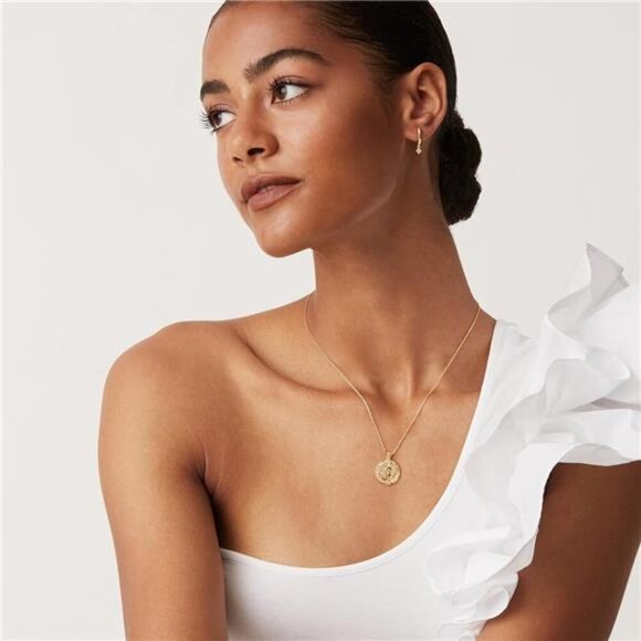 PAVOI 14K Gold Plated Engraved Coin Pendant Necklaces for Women | Byzantine - Picture 4 of 7